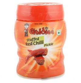 Goldiee Stuffed Red Chilli Pickle   Plastic Jar  500 grams